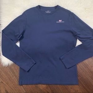 Vineyard Vines Boys Size 16 Navy with Pink Logo Long Sleeve Crew Neck T-Shirt